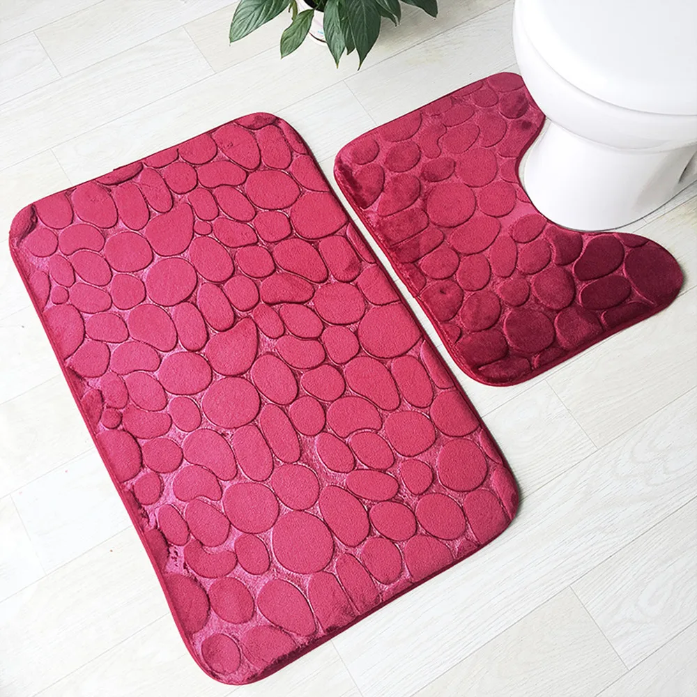 E Red Toilet Seat 1Sets 2PCS Pad+U Pad туалет Non-Slip Suction Grip Bath Mat Bathroom Kitchen Carpet Doormats Decor для унитаза коврик - Цвет: E Red