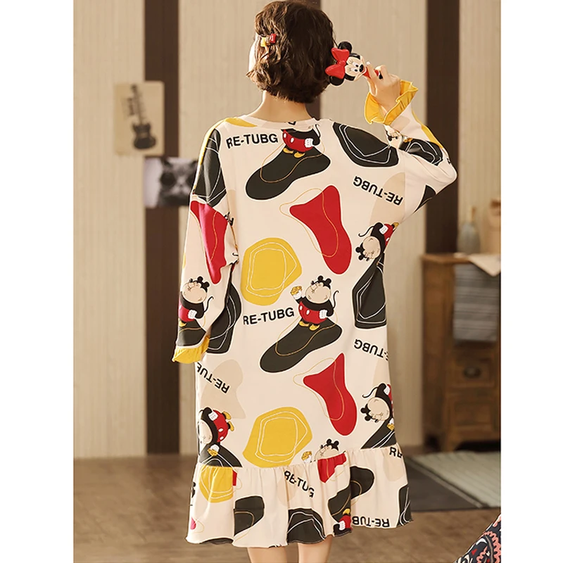 Women Nightgowns 2021 New Spring And Autumn Cotton Female Nightdress Lovely Long-Sleeve Sleepwear Teenager Girl Nighty Q04
