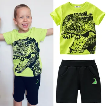 

Summer clothes for children soft shorts suit t-shirt todder boy and girl kids dinosaur cartoon cute clothes cheap stuff for 2-8Y