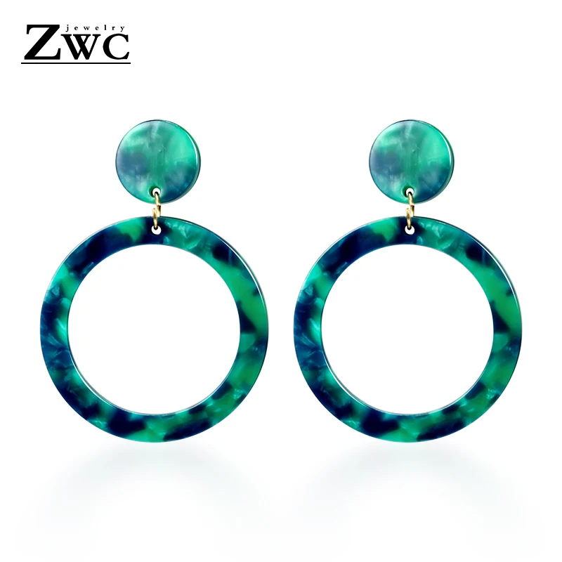 Green 1 ZWC, винтажные корейские большие серьги для женщин, женская мода, золото, кубический цирконий, висячие серьги, серьги геометрической формы, ювелирное изделие - Окраска металла: Green 1