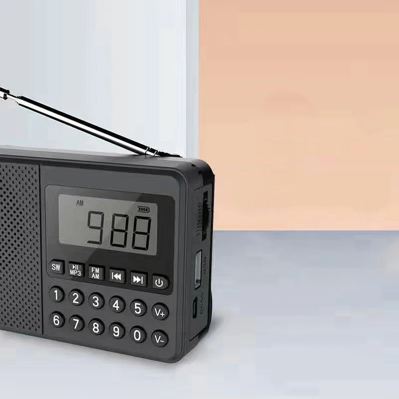 Портативный FM/AM/SW радио медиа динамик MP3 музыкальный плеер Поддержка tf-карты с светодиодный дисплей и большой Ailicone ключ (черный)