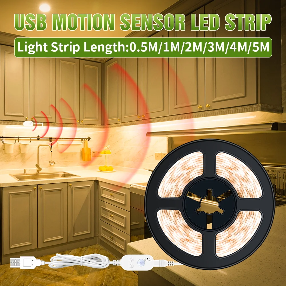 

PIR Motion Sensor Auto on/off Night Light USB LED Strip Light Waterproof Closet Stairs Kitchen Cabinet Flexible Led Lamp Tape