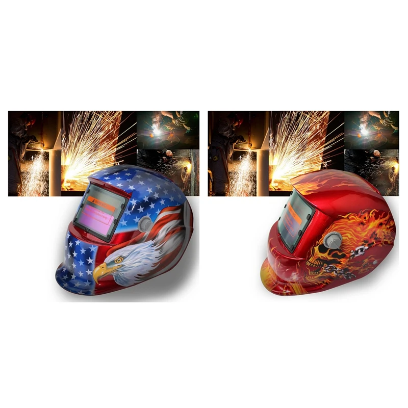 HLZS-2Pcs Pro Солнечная Сварочная маска Авто-затемнение сварочный шлем голова Орла и огненный череп
