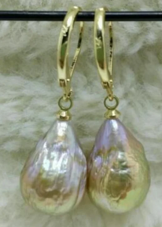 

free shipiing Huge AAA South Sea Natural Baroque Pearl Earrings 14K/20 YELLOW
