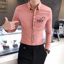 Модная Осенняя рубашка, Мужская строгая Деловая одежда, мужские соцрубашки, платье с длинными рукавами и вышивкой буквами, ночная Клубная одежда для вечеринок