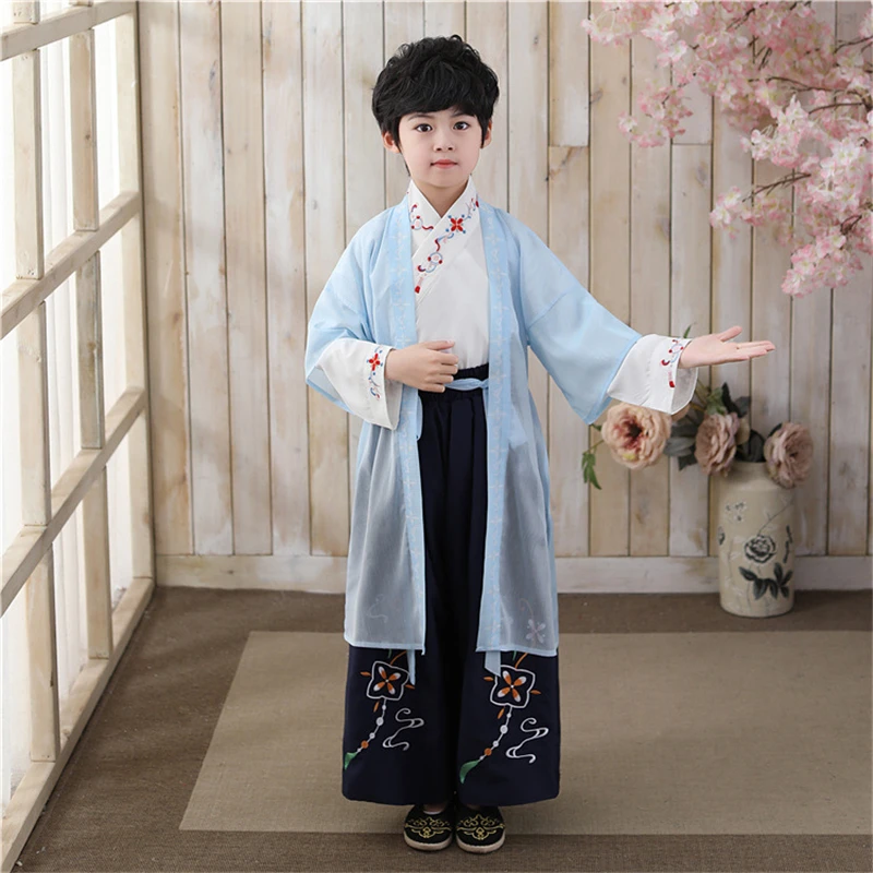 

2021 Ancient Fairy Han Tang Dynasty 3Pcs Hanfu Dress Children Kids Traditional Chinese Dance Costumes For Boy