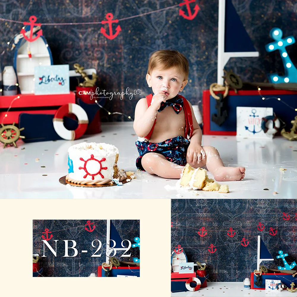 

Avezano Sailing Photography Backdrops Blue Back Red Anchor Symbol Newborn Boy Baby Portrait Party Photo Background Studio Shoot