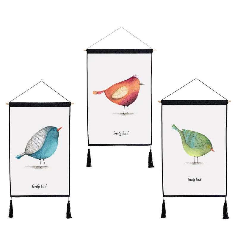 

Lovely Bird Patterns Tapestry Hanging Wall Cotton Cloth Handmade Art Beautiful Apartment Home Dorm Party Deco Tapestries