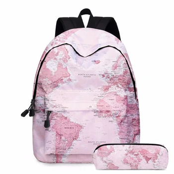 

World Map Printed Primary Junior High School Bag for Girls Children Kids Bookbag Backpack New 2020 Back to School Girl Gift