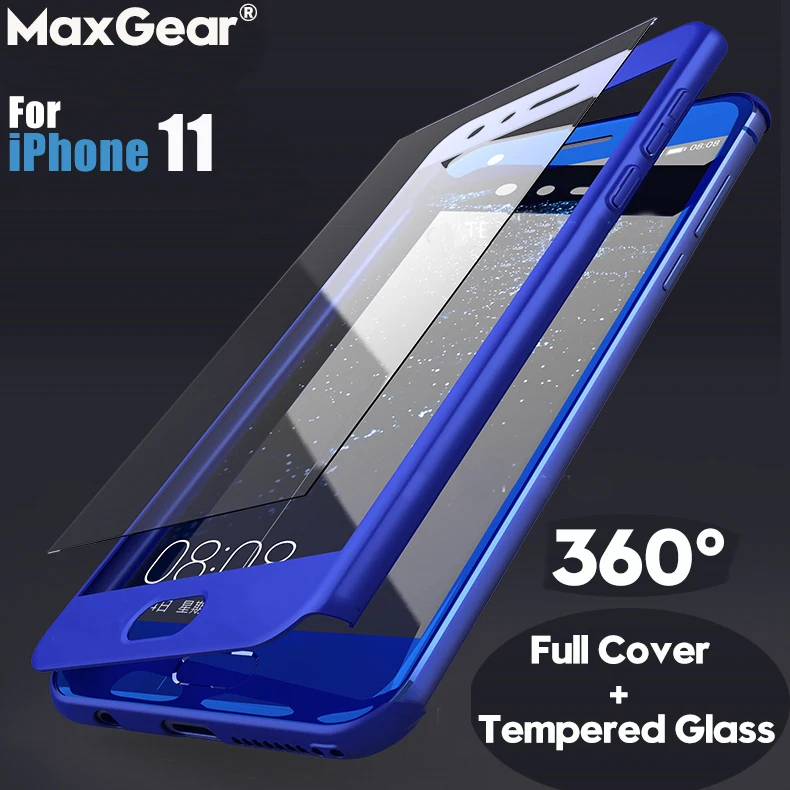 

360 Full Protective Cover Cases For iPhone 11 Pro Max XS 6 6S 7 8 Plus X XR 5 5S SE iPhone11 Hard PC Shockproof Armor With Glass