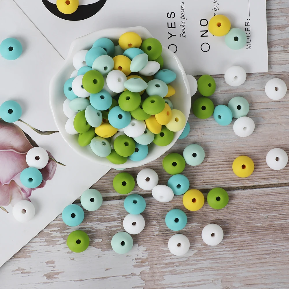 TYRY.HU 10pcs Silicone Beads 12mm Lentil Beads DIY Baby Pacifier Chain Pendant BPA Free Eco-friendly Baby Teether Toys