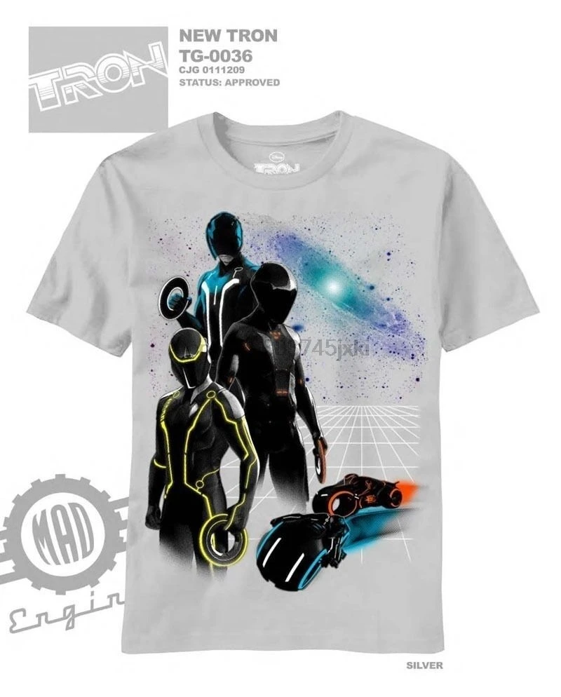 Tron Legacy фильм велосипедистом серебро Лицензионная футболка | Мужская одежда
