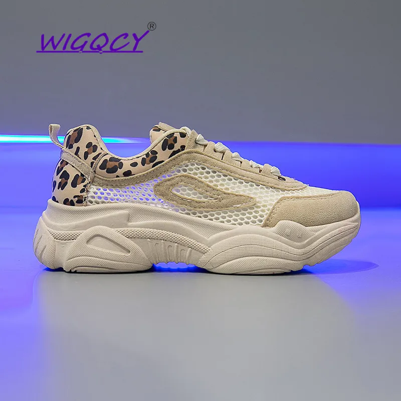 

Mesh Breathable Platform sneakers women 2019 new summer shoes women Fashion Leopard Print Lace-Up Mixed Colors female shoes