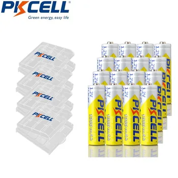 

16Pcs PKCELL AA Rechargeable Battery AA 1.2V Ni-MH 2A 1300mAh AA Batteries with 4 Battery Case Box for Digital Camera