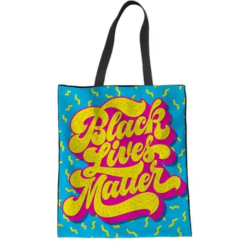 

FORUDESIGNS New Fashion Women Shopping Bags Black Lives Matter Printing Girls Totes Bags Canvas Handbags for Female Eco Sac Bags