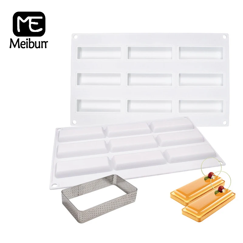 

Meibum 9 Cavity Rectangle Cake Silicone Mould Mousse Dessert Decorating Tray Pastry Bakeware Tart Ring Combination Mold Baking