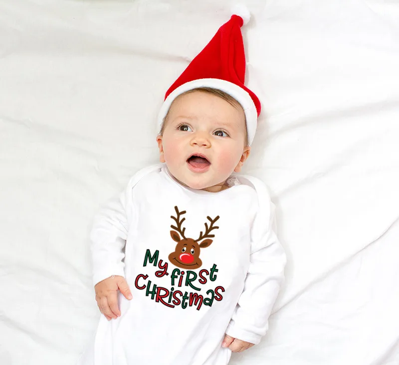 Tanio Long Sleeve My First Christmas Reindeer Print Baby Body