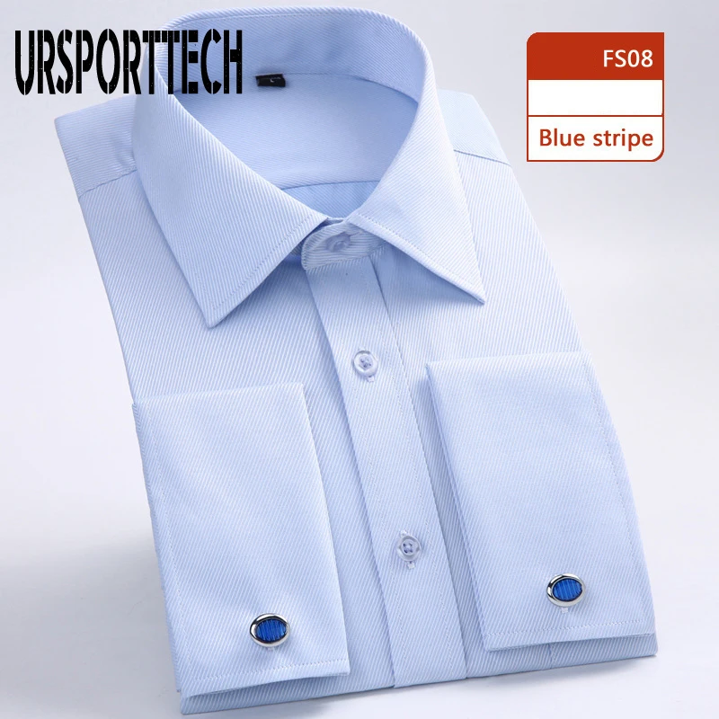 Dress Shirts Men Casual Shirts Men Long Sleeve Shirt Spring Striped Men French Cufflinks Casual Shirt White Collar Design Mens French Cuff Dress Shirts M-6XL