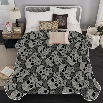 

Skulls Bedspread Black Quilt Bedding bedspreads for Kid Adult Home Textiles