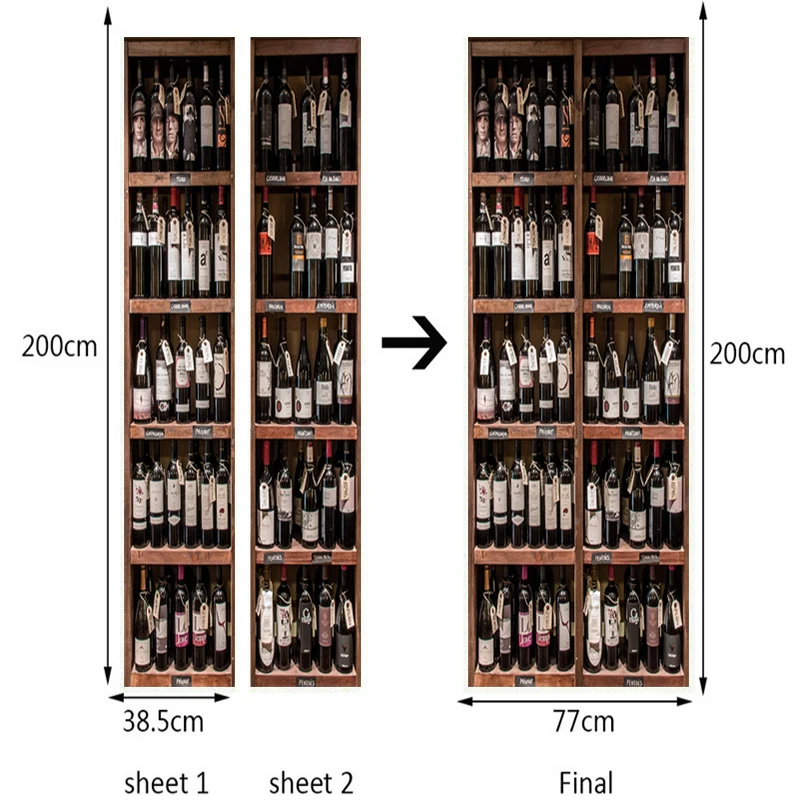 Фото обои 3D Ретро бутылки вина дверь стикер гостиная столовая самоклеющиеся водонепроницаемые плакат с изображением двери декоративные наклейки для дома