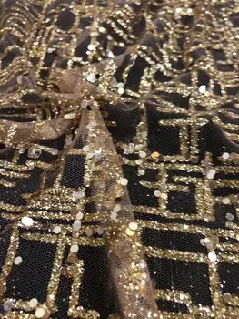 

gold /silver color latest african net lace fabric with glued gilliter JOY-40117 african tulle lace fabric pary dress evening d