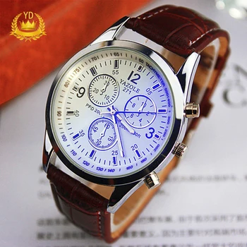 

Luxury Mens Quartz Watches Mesh Faux Leather Blue Ray Glass Watches Wristwatch Mens Watches