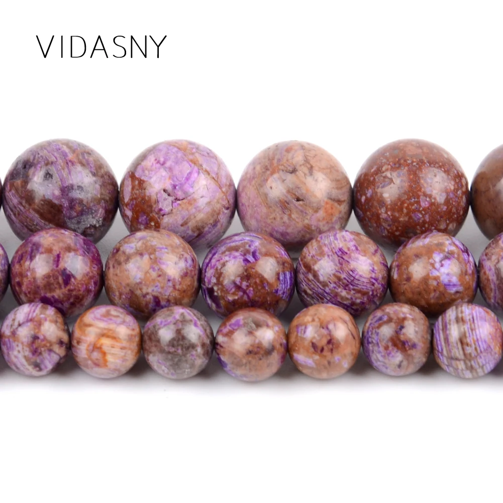 Круглые бусины Charoite из натурального камня для изготовления ювелирных изделий