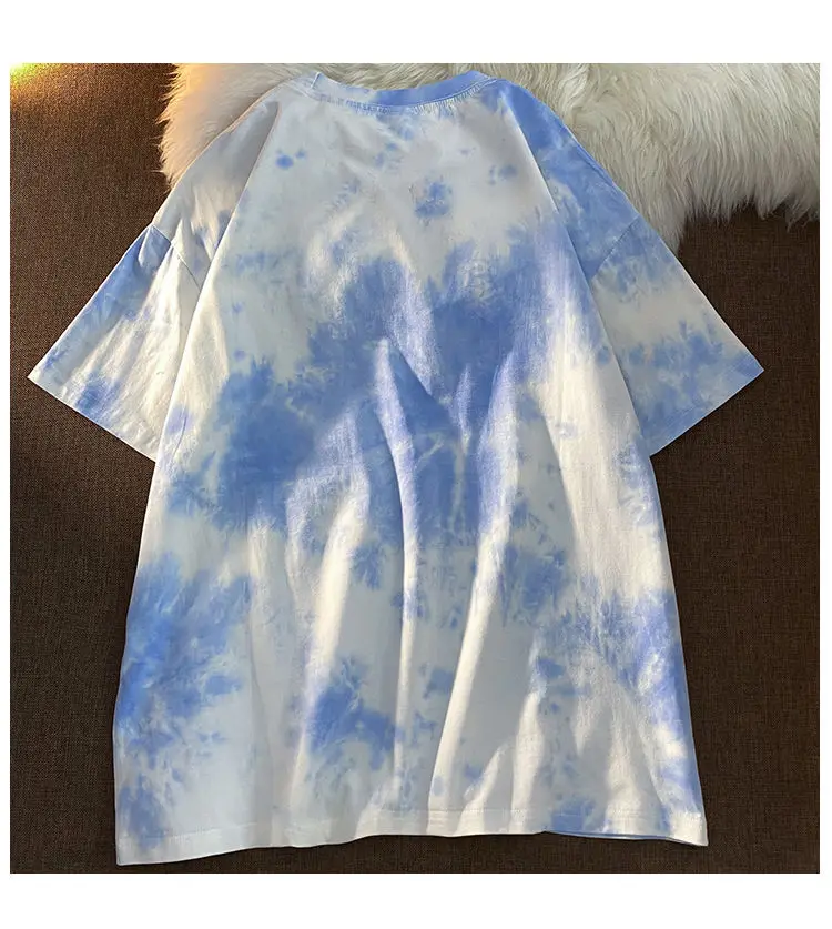 Cotton Cute Bear Tshirt Streetwear Summer Oversized T Shirt Women Harajuku Short Sleeves Tops Tee Hip Hop Tie Dyed Tshirt Funny