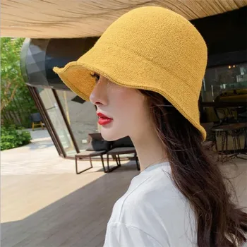 

Ladies Basin Hat Spring Summer New Outdoor Travel Women Sun-Proof Knitted Beach Beanies Female Wild Fold-able Sun Hat Trendy