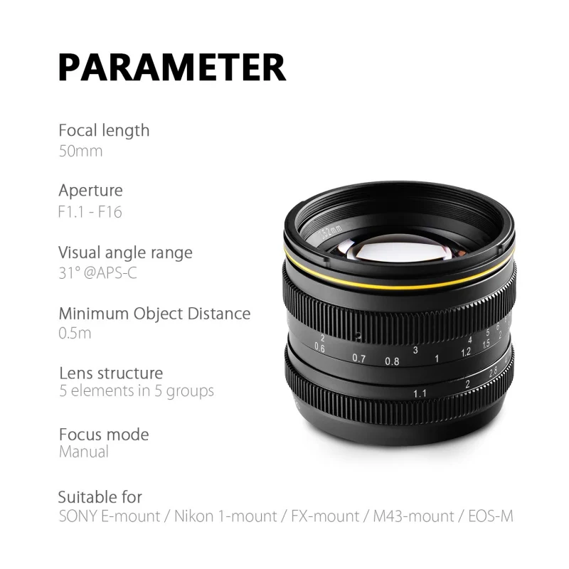 50 мм F1.1 APS-C объектив с большой апертурой ручной фокусировки для Canon NEX для Fuji X M4 EOS-M/3 Крепление камеры для беззеркальной камеры