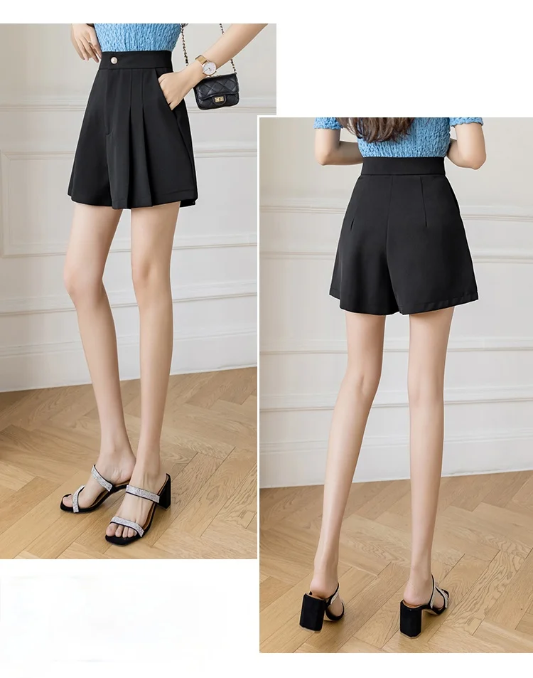 New Fashion High Waist A-line Pleated Shorts Skirts Women Summer Solid Color Wide-leg Shorts Office Lady Casual Shorts yoga shorts