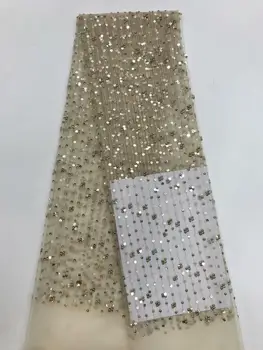 

High Quality gold Color African Voile Flannel Lace Fraric With Sequins for Nigerian Wedding FDF92