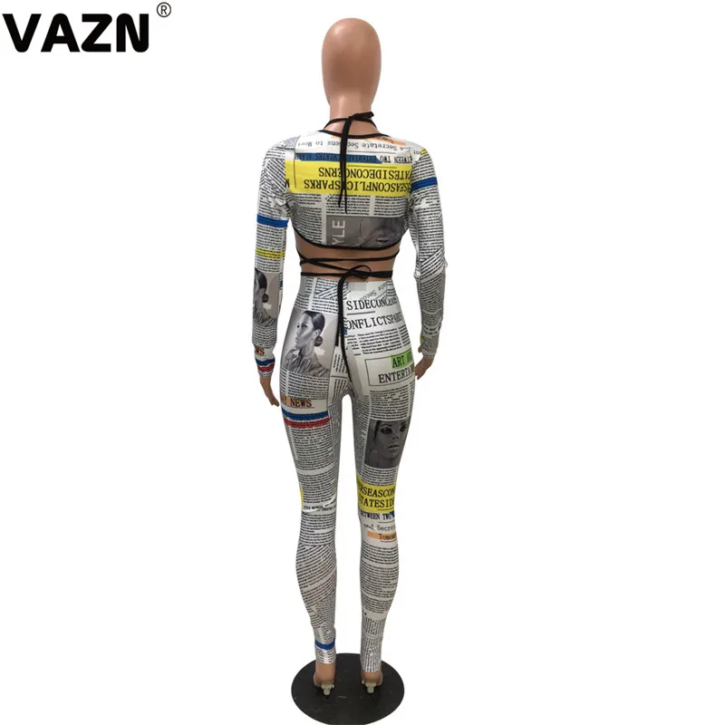 VAZN FM1197 новые необычные выдалбливают Открытый Сексуальный Модный Крест повязки письмо полный рукав женские длинные брючные комбинезоны