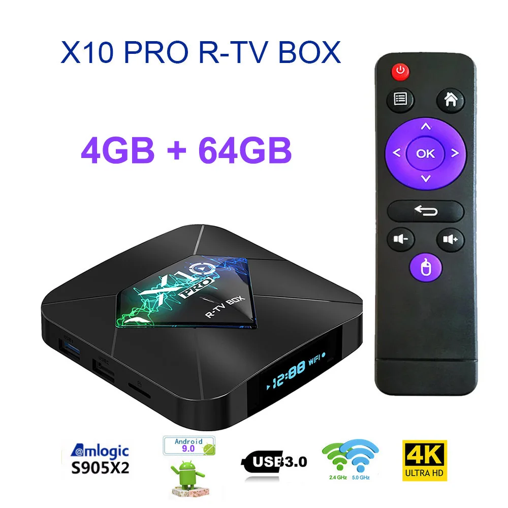RAM 4GB ROM 64GB X10 Pro Android 9,0 Smart tv BOX S905X2 DDR 4 GB 32GB 64GB 2,4G 5GHz Wifi Поддержка USB3.0 BT4.0 4K 3D Netflix Android ТВ-плеер - Цвет: RAM 4GB ROM 64GB