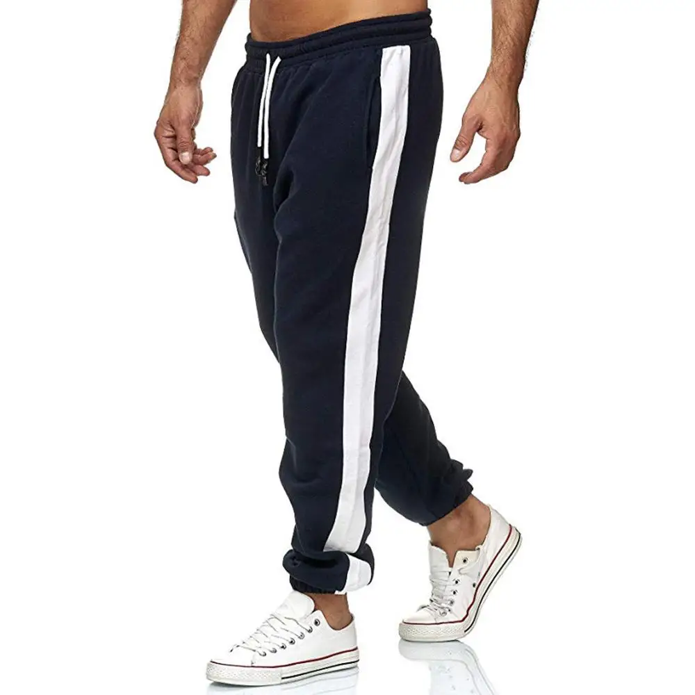 Winter Cotton Sweatpants Long Pants Solid Men Straight Pants Basketball Run Football Jogging Men Fitness Sport Trousers s26 - Цвет: Blue white