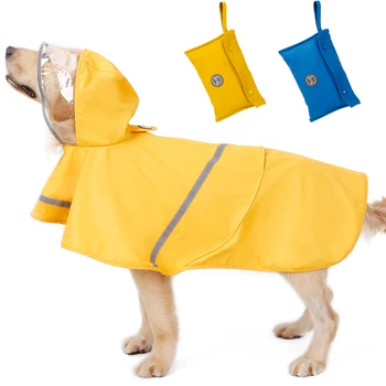

New Dog Raincoat Reflective Waterproof Dog Rain Coat Hooded for Small Big Dogs Plastic PU Dog Rainwear Cap XS to Large Size XXXL