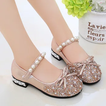 새로운 어린이 신발 진주 Rhinestones 빛나는 아이 공주 신발 아기 소녀 신발 파티와 결혼식 신발 크기 26-36