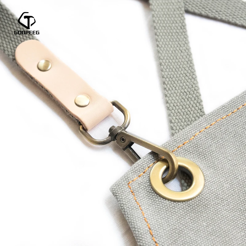GOOPEEG painting canvas apron art students special baking nail salon barber men and women coffee shop denim overalls custom LOGO