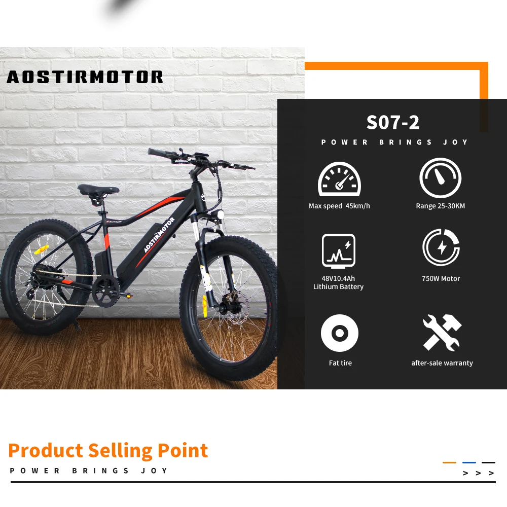 AOSTIRMOTOR Электрический велосипед 48В 10.4ач литиевая батарея EBike 750 Вт 7 speed Fat Tire горный