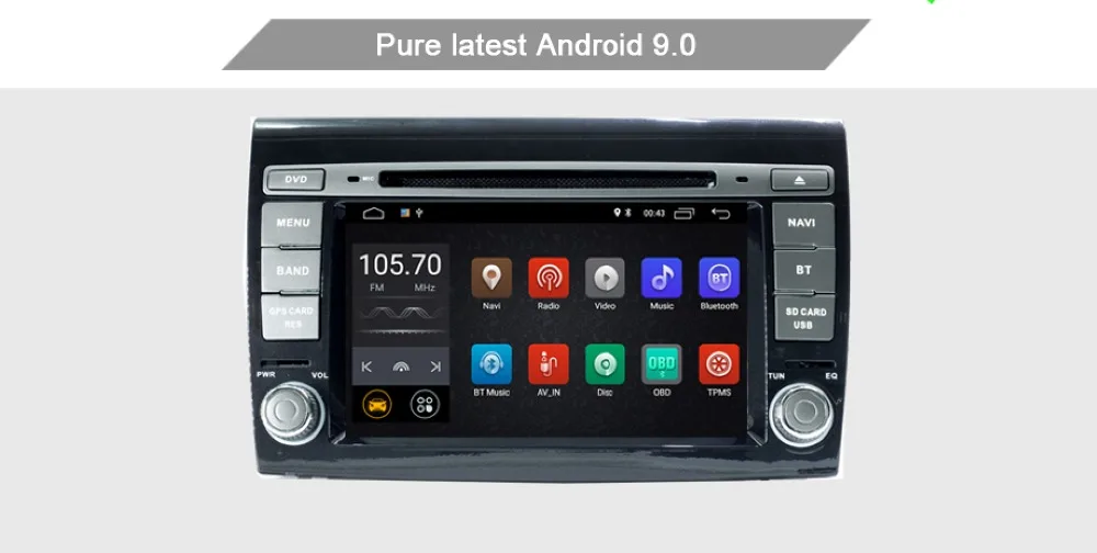 2Din Авто Радио Android 9 для Fiat Bravo 2007-2012 GPS для автомобиля, стерео Мультимедийный Плеер четырехъядерный ram 2 Гб rom 16 Гб DSP DVR Wifi RDS