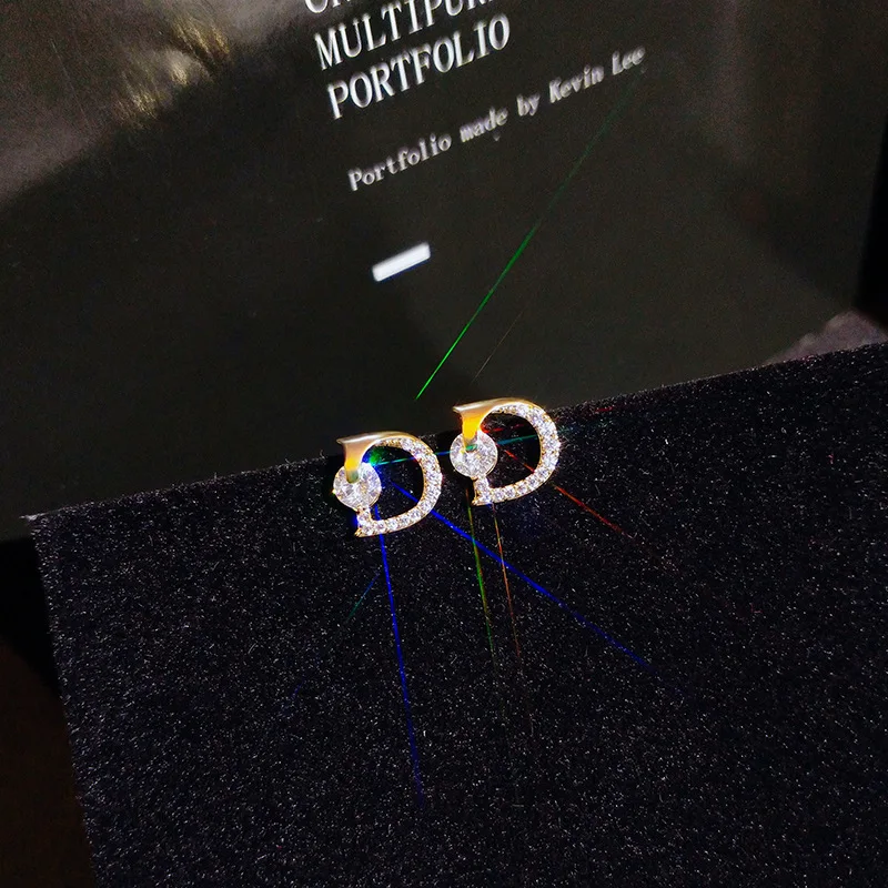 

Romantic 14K Gold Plated Fashion D Stud Earrings Japanese&Korea Delicate Jewelry Zircon Earrings for Women Aretes De Plata 925