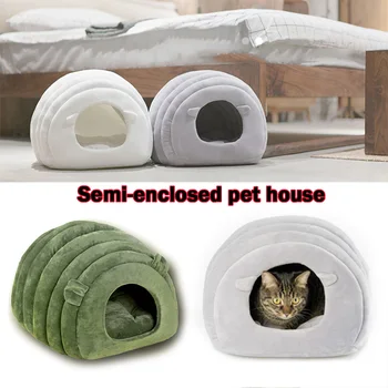 

Dog Bed Cats Litter Kennel Pet Cats House Solid Color Simple Warm Semi-closed Pets Nests HYD88