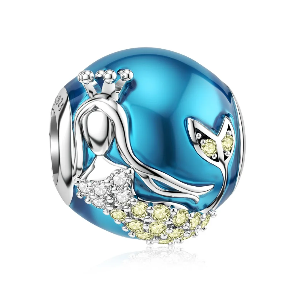 DALARAN Diy Шарм Синий Кристалл Русалка 925 пробы серебряные бусины подходят Pandora 925 оригинальные женские ювелирные изделия для изготовления
