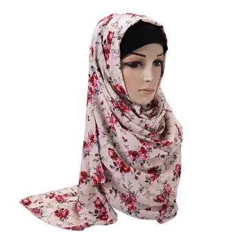 

Lady Floral Print Bandana Elegant Women Hijab Shawls Scarves Muslim Headscarf Long Turban Female Head Scarves Wraps 175*72cm