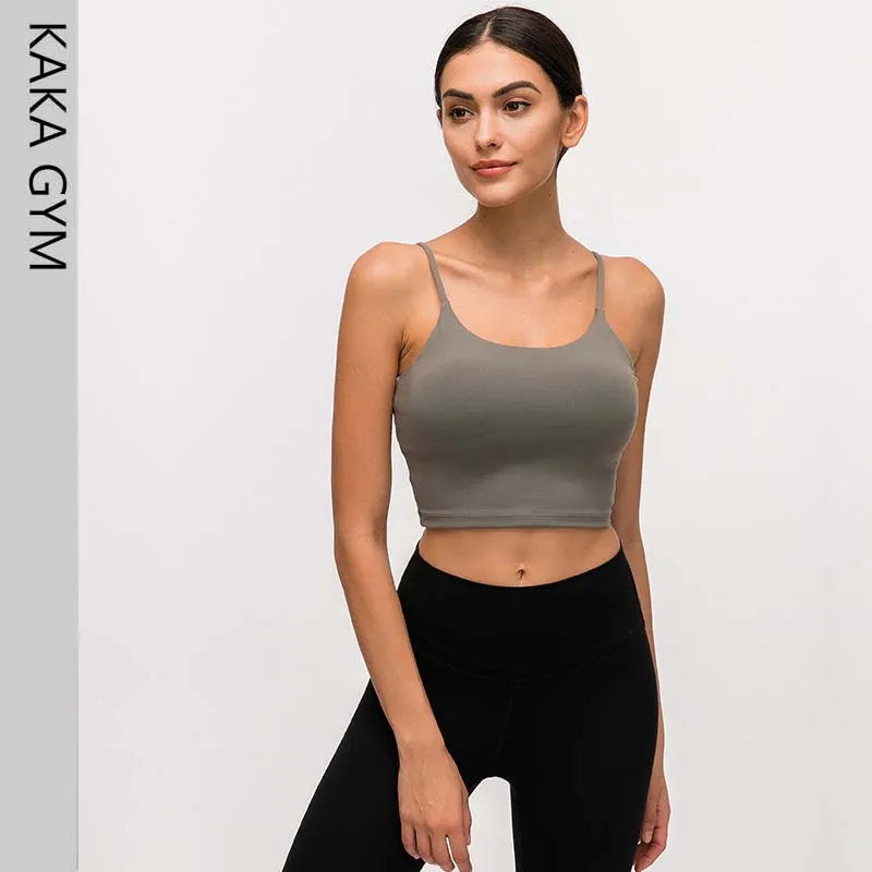 

Quick Dry Padded Fitness Bras Crop Tops Women Solid Vest-Type Nylon Yoga Workout Sports Bras with Removable Pads