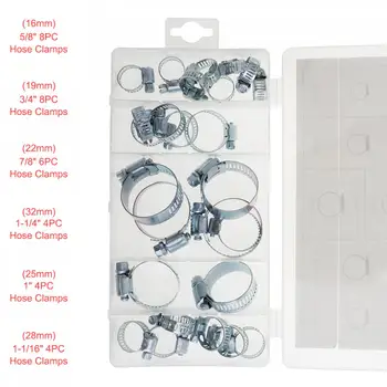 

26pcs Mini Stainless Steel Hose Clamps Pipe Clips with Plastic Box for Water Pipe / Gas Pipe / Cooker Hood
