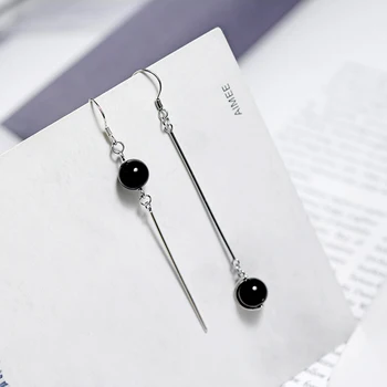 

Boho Crystal Earrings for Woman Asymmetrical Long Tassel Pendientes Black Stone Earring Fashion Black Earrings Female Jewelry