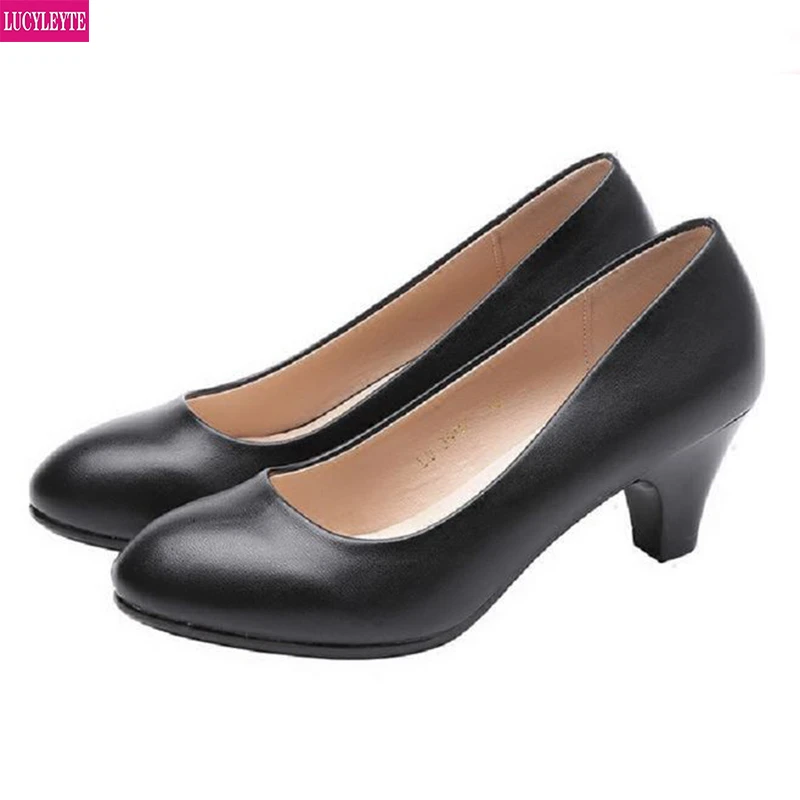 Zapatos de tacón alto para mujer, calzado de negro, adecuado para entrevista en el trabajo, con redonda y tacón grueso, para primavera|heels black|high heels blackthick heel - AliExpress