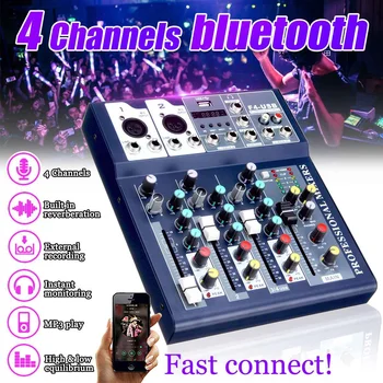 

CLAITE 4 Channel USB Bluetooth Audio Mixer with Reverb Effect for Home Karaoke Live Stage Performance For Karaoke KTV Party