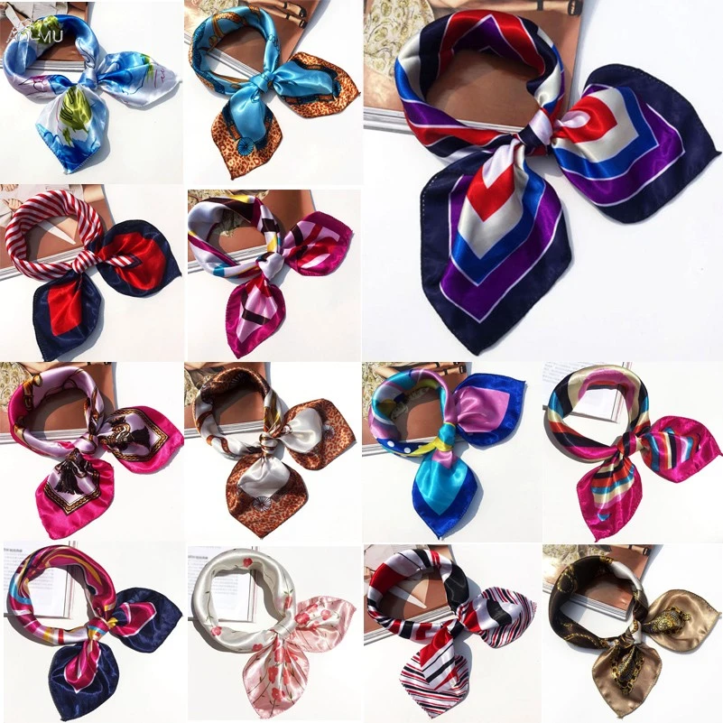 AOMU, женские банданы, многофункциональные, полиэстер, шелковый шарф, принты, атлас, маленькие квадратные шали и шарфы, шейный платок